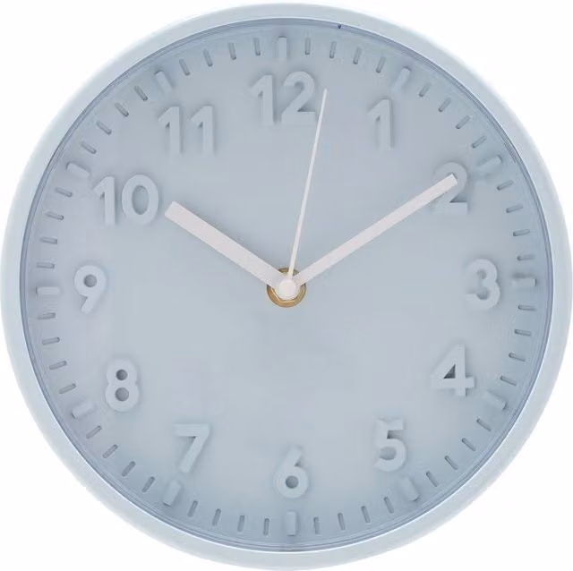 HOMETIME Modern Round Analog Wall Clock with 3D Numbers in Blue, Diameter: 20 cm