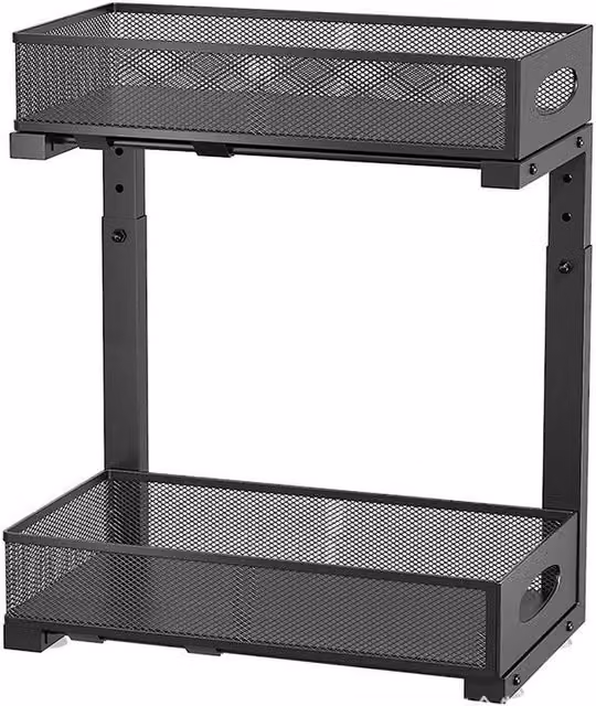 VOGREX 2 Tier Metal Pull Out Under Sink Cabinet Organizer Basket in Black – 1