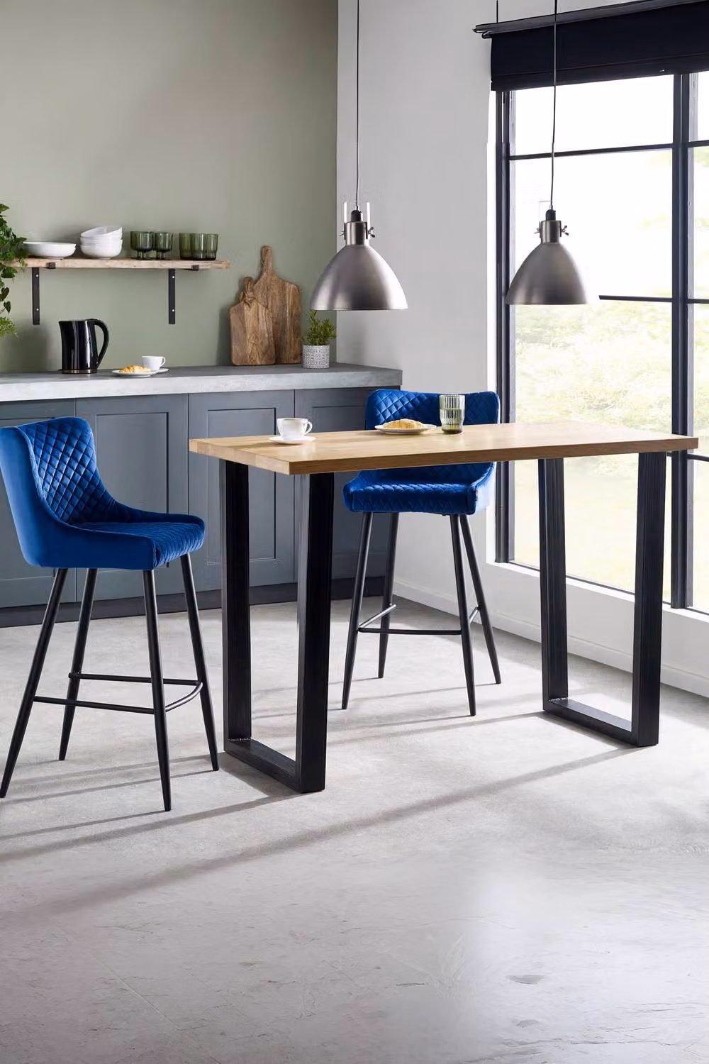 Julian Bowen Luxe Blue Velvet Upholstered Bar Stool with Metal Frame – 3
