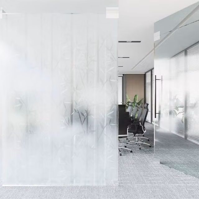 Berkfield Home Frosted Bamboo Pattern Decorative Window Film, White, W: 90 cm, L: 500 cm