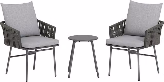 Outsunny 3-Piece Rattan Bistro Set with Round Table and Chairs in Grey
