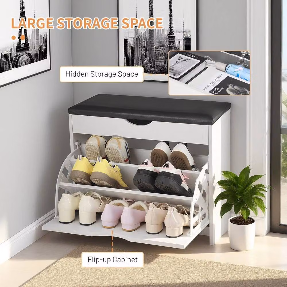 EONLION White Upholstered Shoe Rack Bench, Width: 100 cm, Height: 48 cm – 4