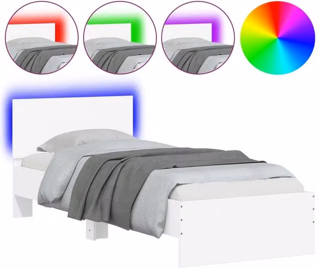 Berkfield Home Small Single Bed Frame with LED Lights and USB Charging Port, White, W: 75 cm, L: 190 cm – 1