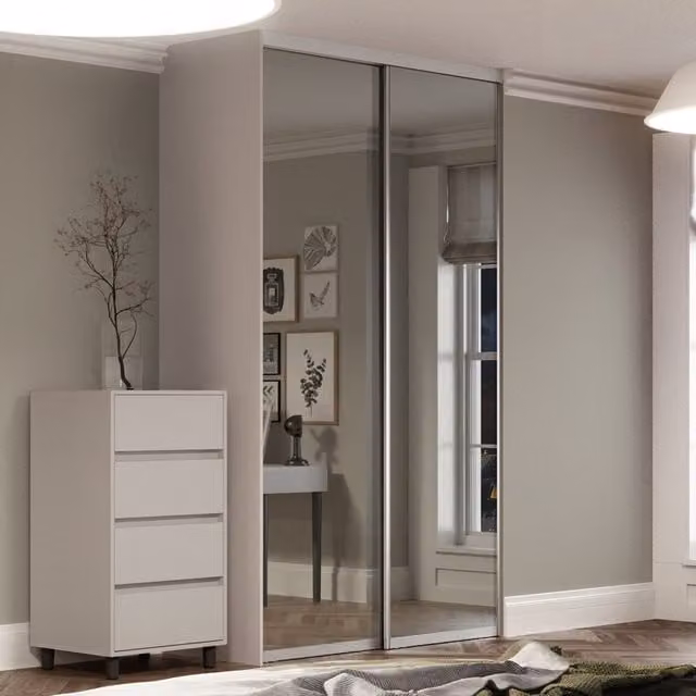 Spacepro Contour Silver Frame Mirrored Sliding Wardrobe Door Kit, Silver/Grey, 762mm (Pack of 2)