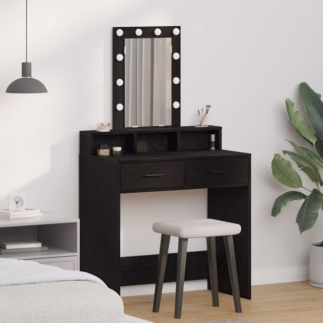 Berkfield Home Black Oak Dressing Table with LED Lights, W/D/H: 79 x 41 x 140 cm – 1