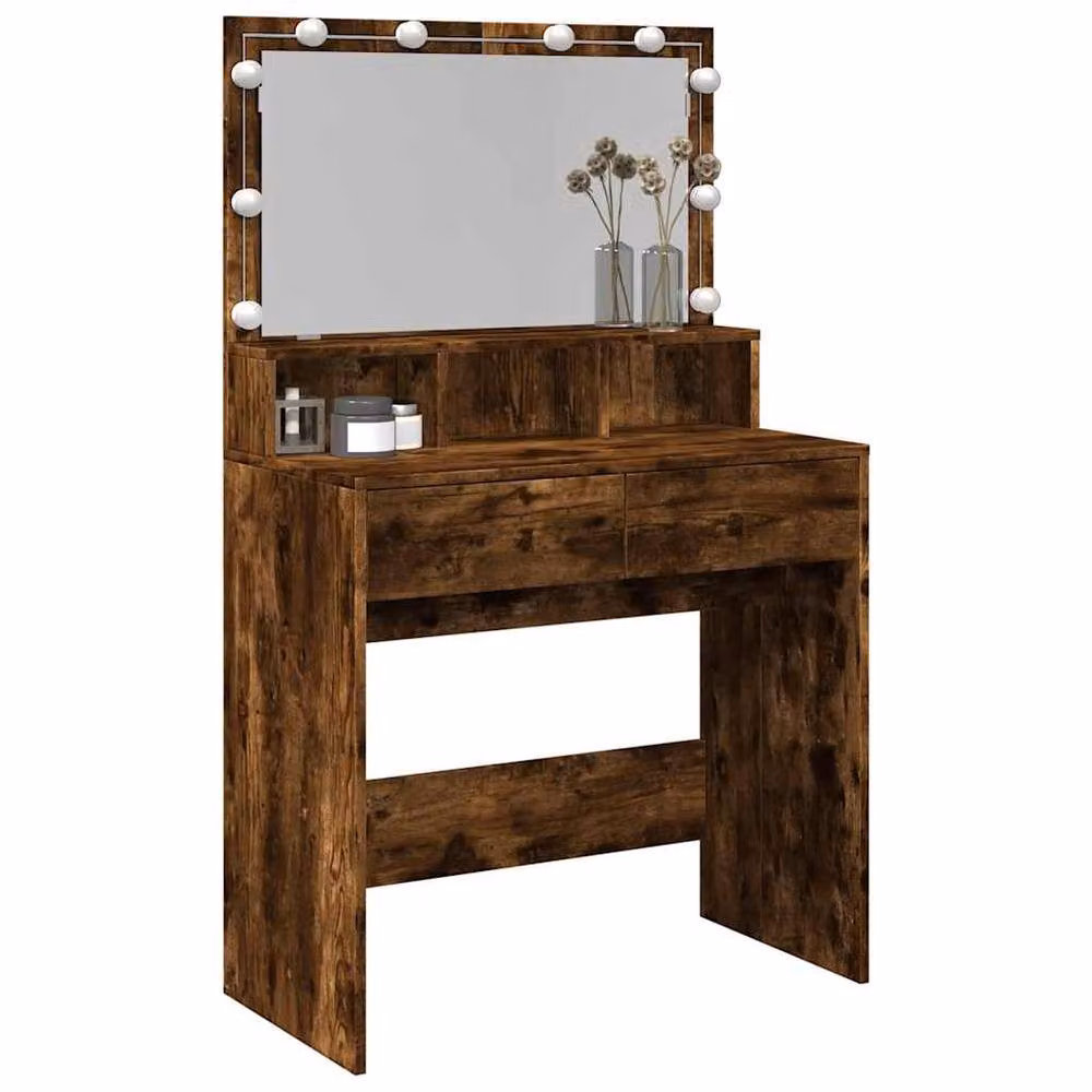 Berkfield Home Hollywood LED Dressing Table in Smoked Oak Brown, W/D/H: 80 x 41 x 134.5 cm – 4