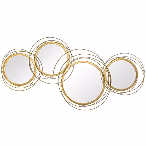 HOMCOM Modern Geometric Round Metal and Glass Wall Mirror in Gold