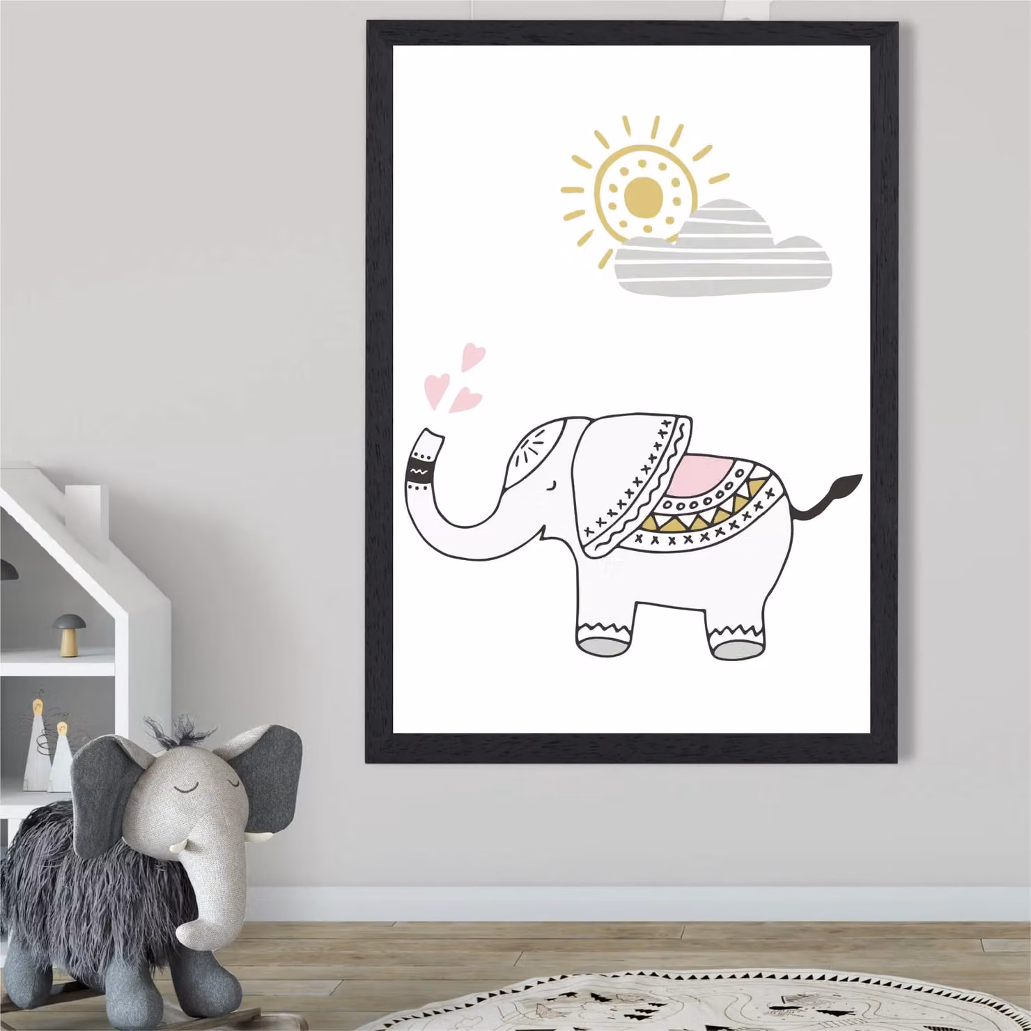 ARTZE Cute Elephant Scandi Animal Framed Print, Pink, A3 – 2
