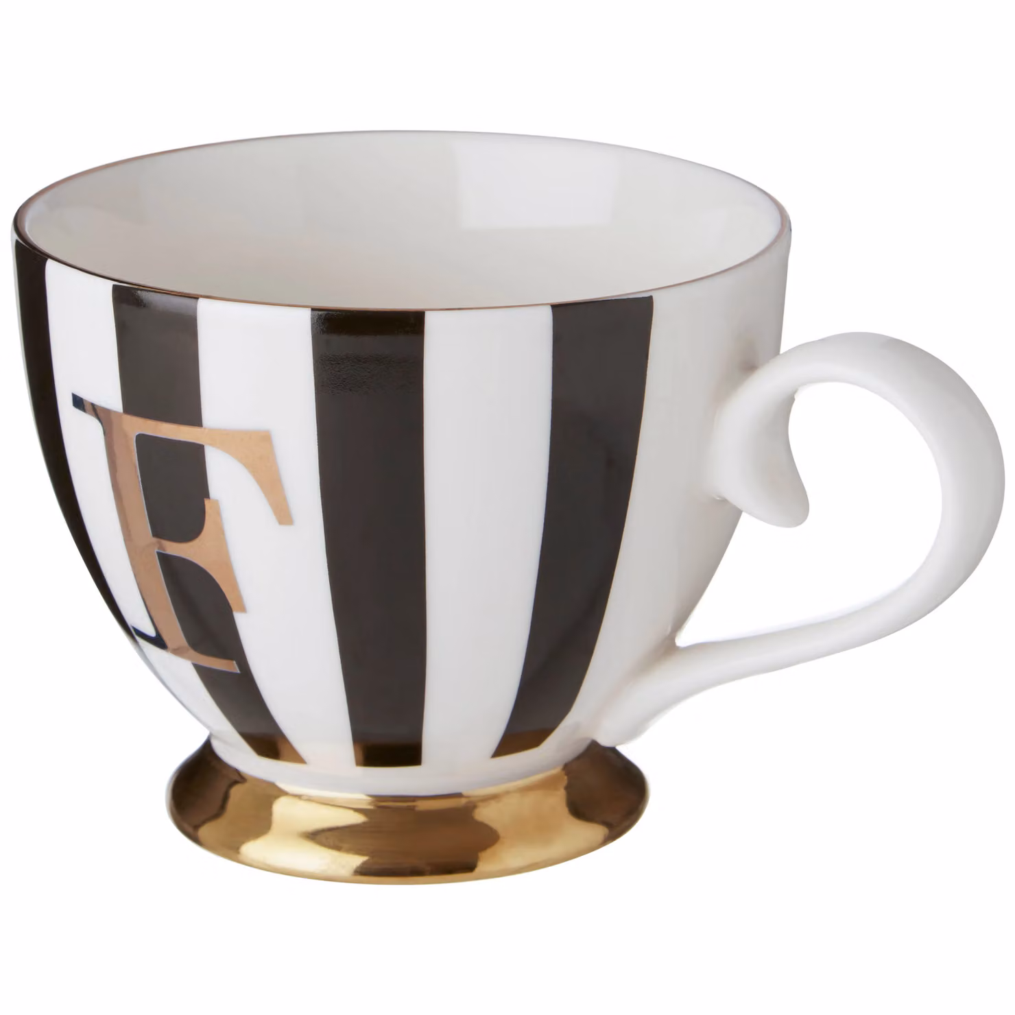 Orsina Personalized Duchess F Letter Monogram Bone China Mug in Black, White and Gold – 2