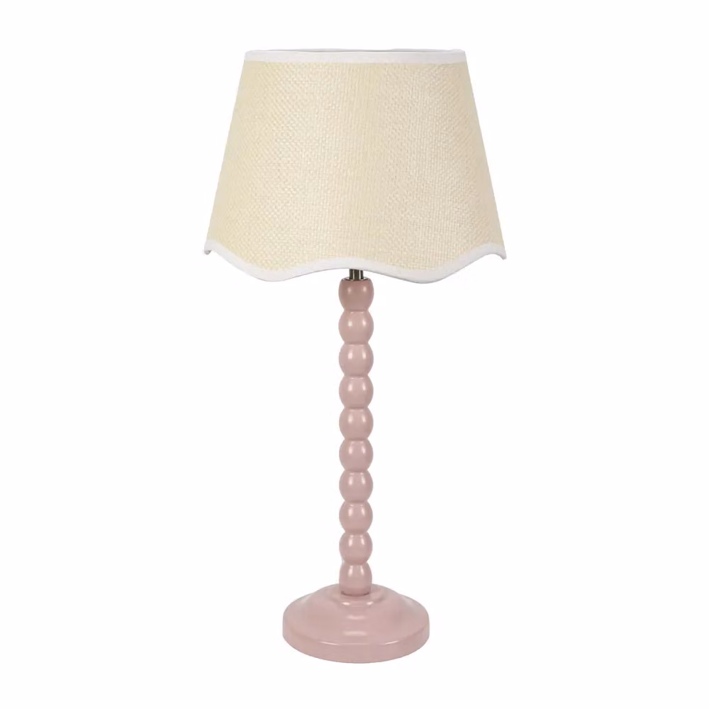 ValueLights Bobbin Stem Table Lamp in Rose Pink with White Scallop Fabric Shade – 2