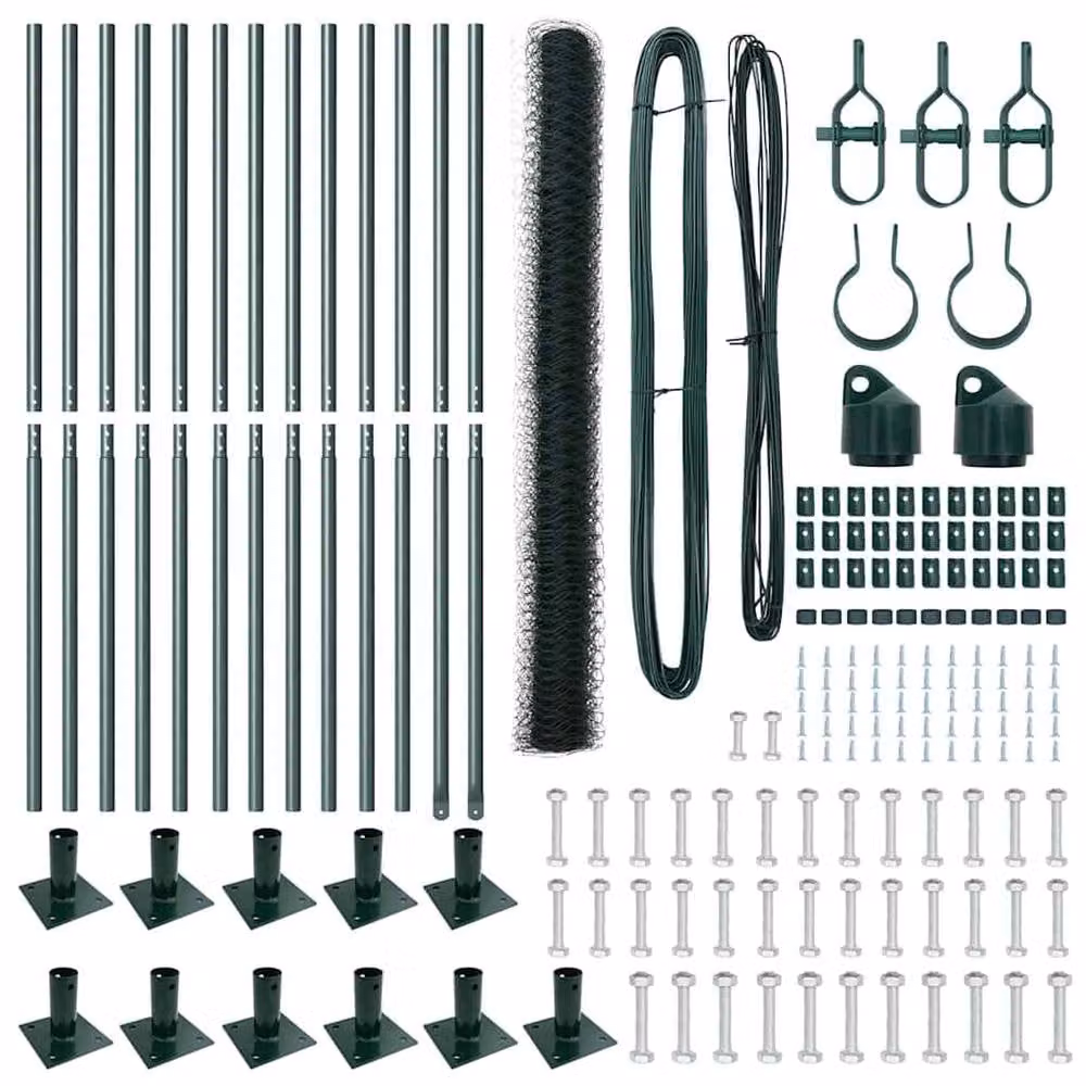 Berkfield Home Green Powder-Coated Steel Fencing Set of 2, W: 25 m, H: 1.5 m – 4