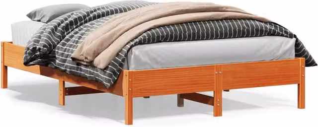 Berkfield Home King Size Solid Wood Pine Bed Frame in Wax Brown, W/D/H: 150 x 200 cm