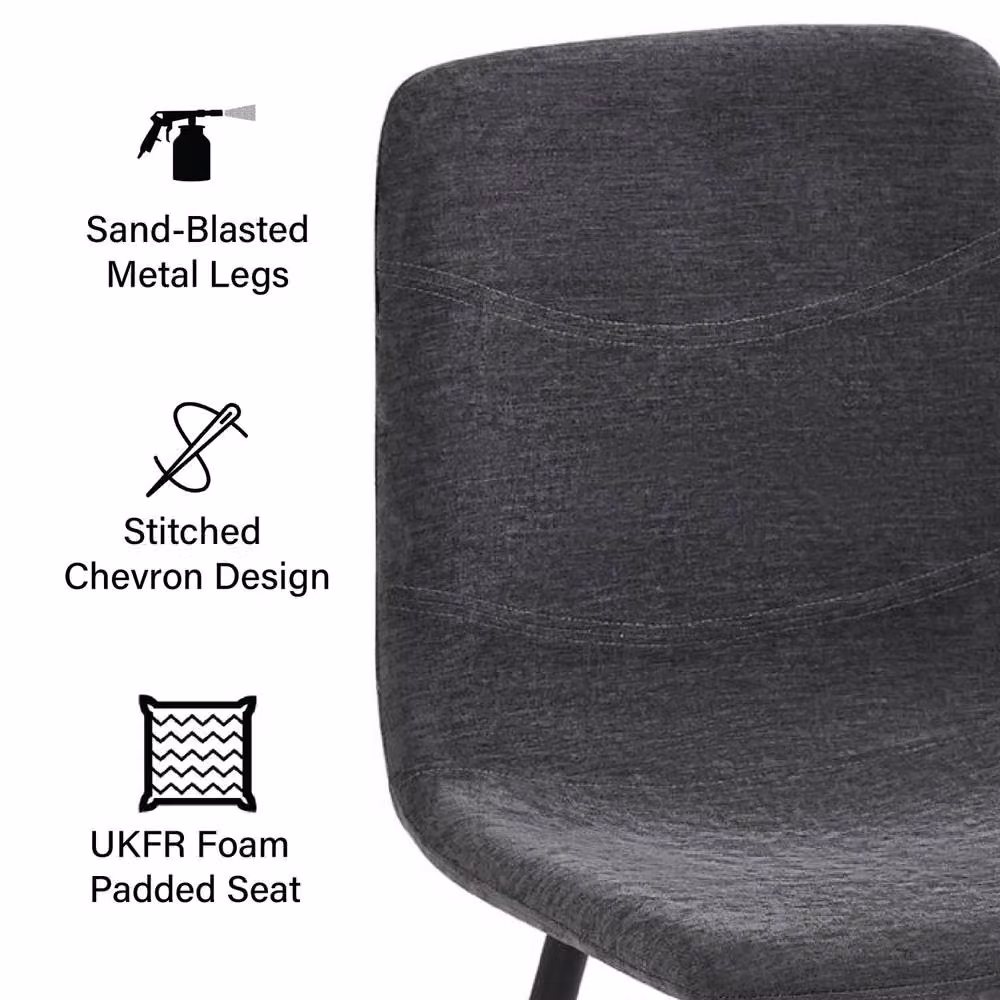 FWStyle Evie Set of 4 Grey Fabric Dining Chairs with Black Metal Legs – 2