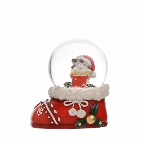 Widdop and Co Christmas Snow Globe in Festive Red and Gold Boot Design with Santa Claus Figurine and Glass Globe