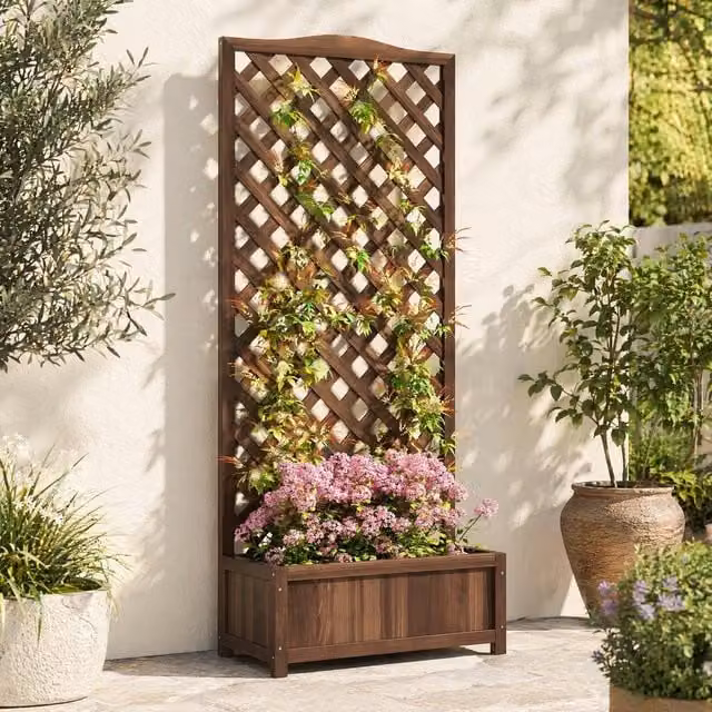 STILVORA Brown Wooden Raised Planter with Trellis – 1