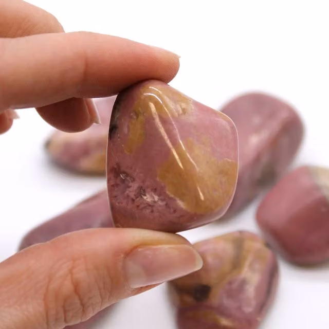 KDMK Rhodonite XL Tumble Stones, Natural Pink and Black Marbled Crystals