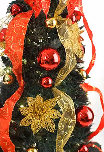 Best Artificial Pre-lit and Pre-Decorated Pop-up Christmas Tree in Red and Gold, H: 180 cm, W: 60 cm, D: 30 cm – 5