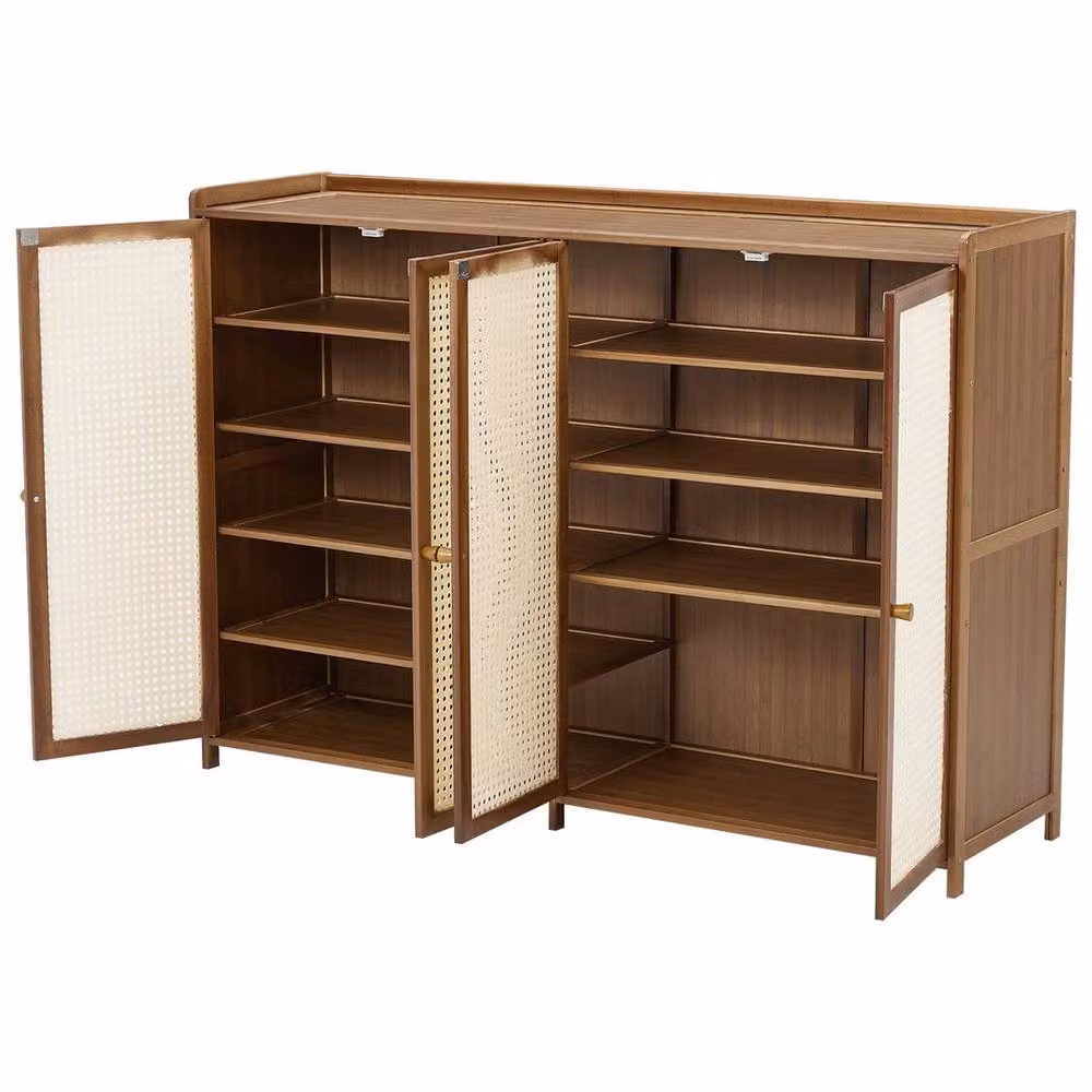 FORGEVIO 4 Door Rattan Wooden Shoe Storage Cabinet in Sand and Brown – 3