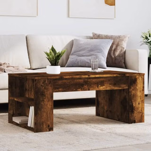 Berkfield Home Smoked Oak Coffee Table in Brown, W/D/H: 102 x 55 x 42 cm