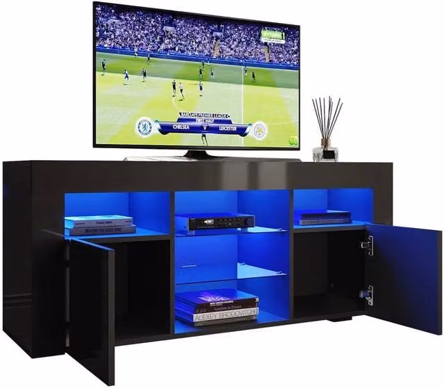 FLAVORA High Gloss TV Stand Entertainment Cabinet in Black, W/D/H: 120 x 50 x 35 cm – 1