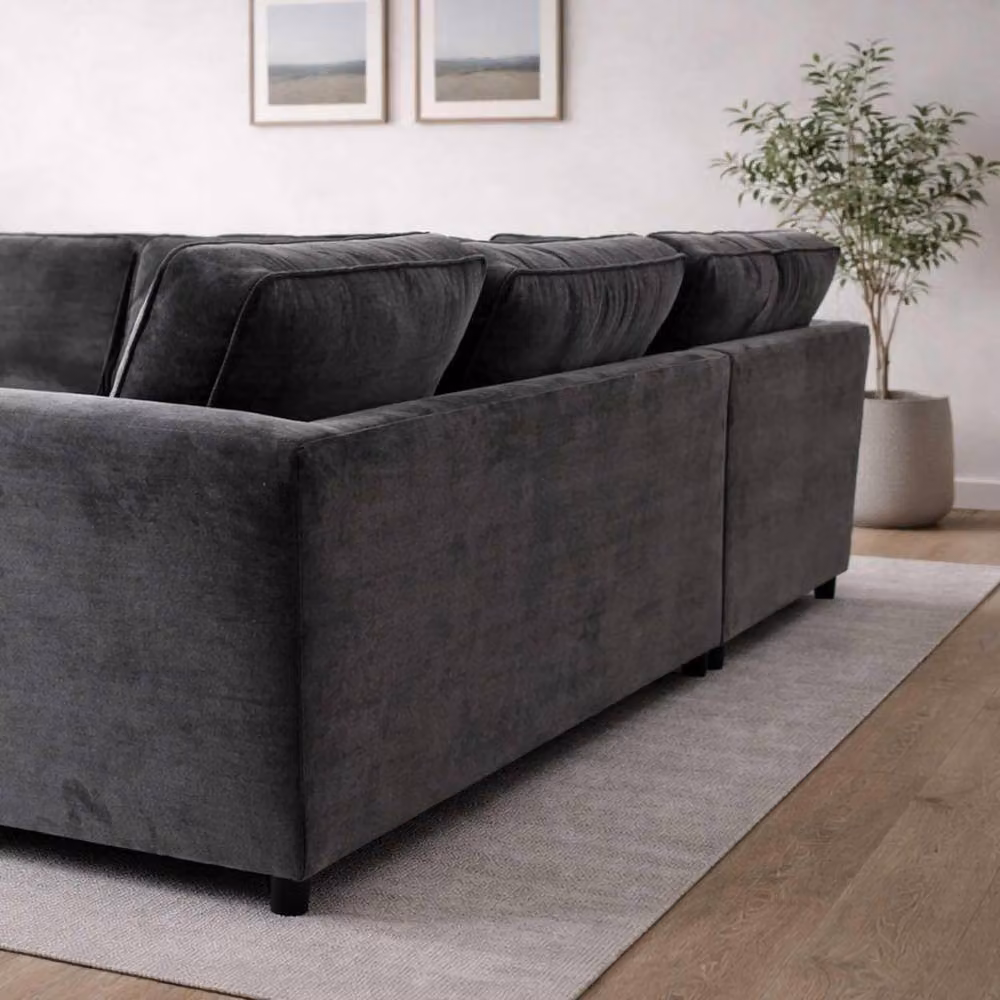 Furnishings For Less UK Ascot 5 Seater L-Shape Corner Sofa in Charcoal Chenille Fabric with Removable Covers and Scatter Cushions – 3