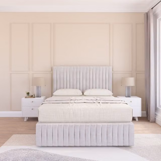 Sloomy Madison King Size Divan Bed Set with Matching Footboard in Silver Plush Velvet, W/D/H: 180 x 200 cm