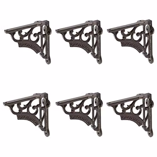 Hammer and Tongs Ornate Matt Black Iron Shelf Bracket, Pack of 6