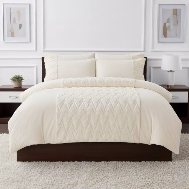 Snug City Zig Zag 3D Teddy Duvet Cover Set with Pillowcases, Beige, W: 140 cm, L: 200 cm – 1