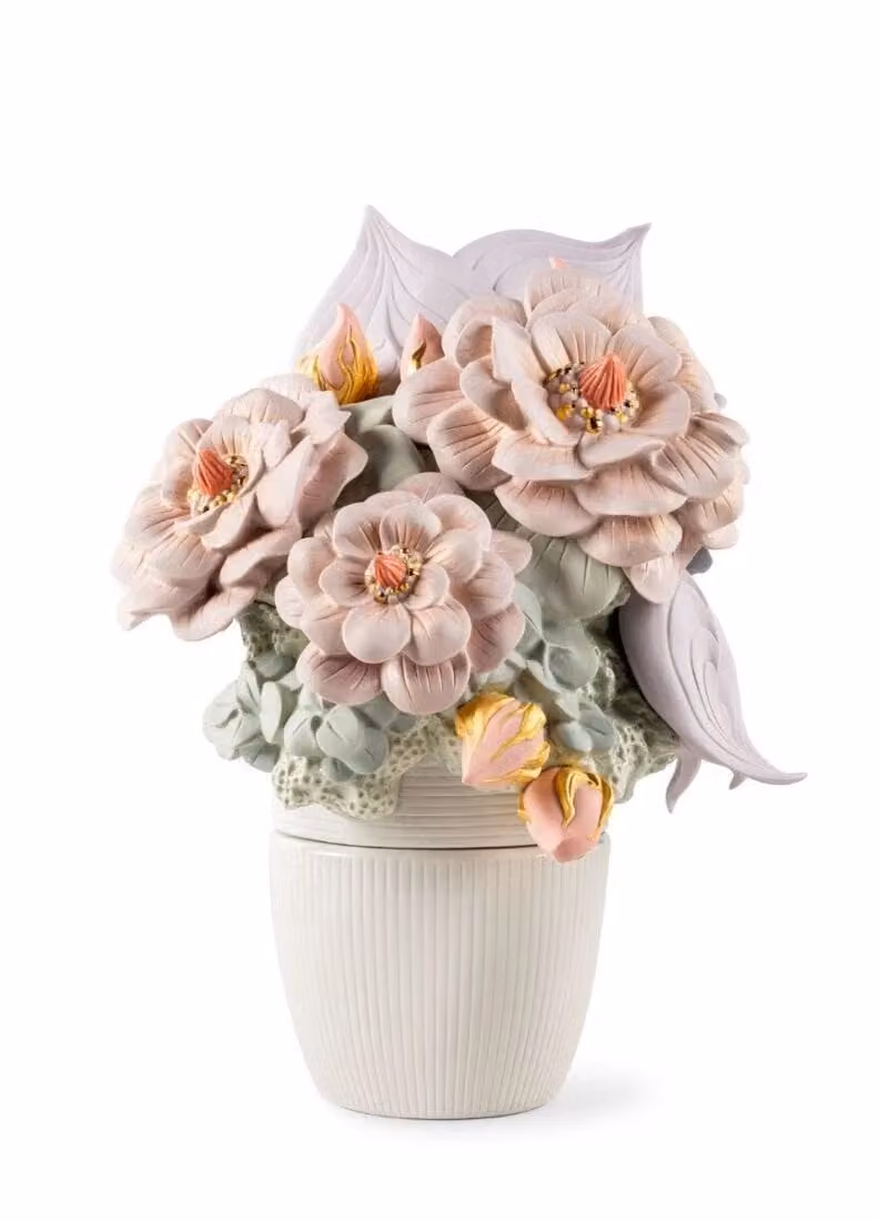 Lladró Pink Porcelain Floral Vase with Flowers