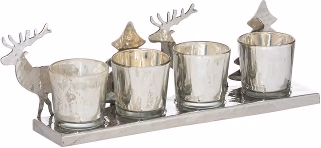 KDMK Modern Silver Metal Rectangular Four Tealight Holder Tabletop Centrepiece