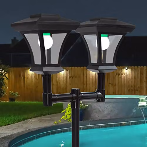 GardenKraft Twin Head Solar Powered LED Garden Lamp Post in Black, Height: 170 cm – 4