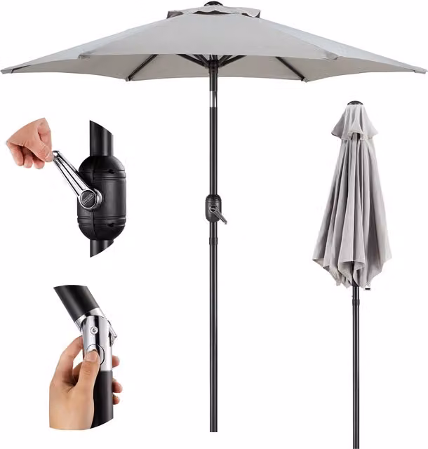 VonHaus 2m Grey Parasol with Hand Crank, Tilt Function and UPF 50+ Protection