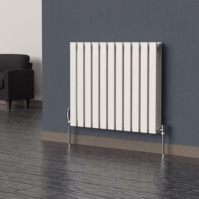Lux Heat Flat Horizontal Double Steel Radiator in Stone White, W: 60.0 cm, H: 77.0 cm