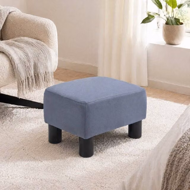 STILVORA Grey Microfibre Upholstered Footstool with Wood Frame