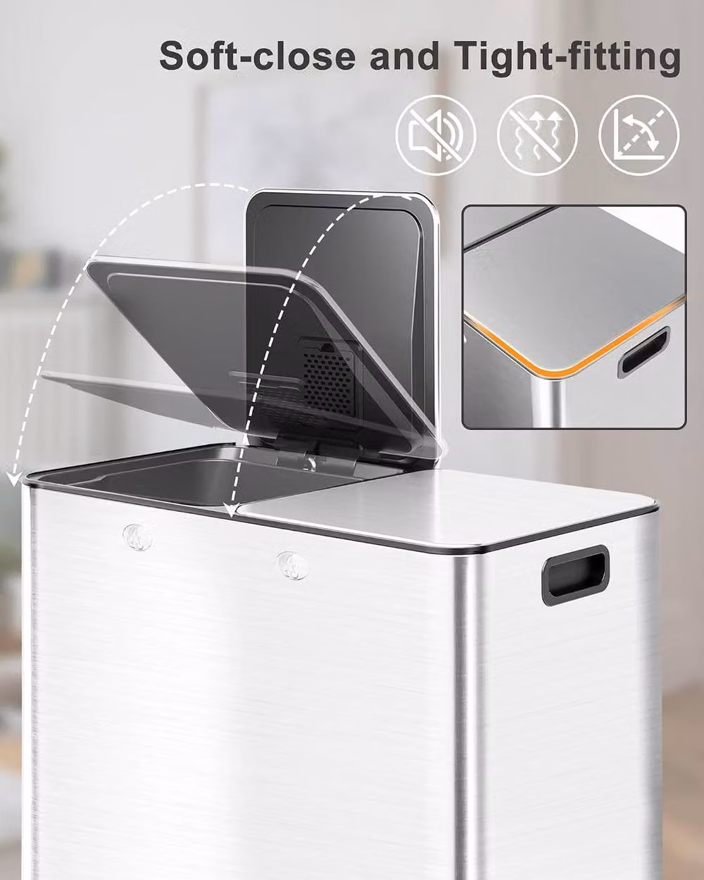 London Boutique 60L Stainless Steel Dual Kitchen Step Pedal Recycling Bin in Silver – 5