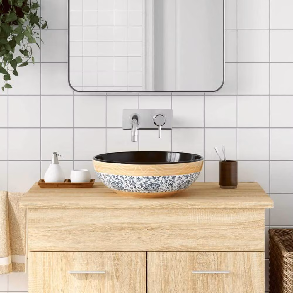 Berkfield Home Round Ceramic Countertop Basin, Multicolour, Diameter: 41 cm, Height: 14 cm – 2