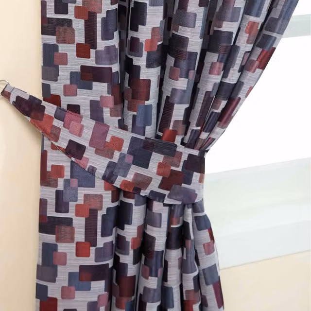 Homescapes Abstract Jacquard Curtain Tie Back Pair in Purple