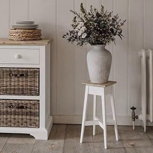 Statement Furniture Florence White Acacia Wood Plant Stand, H 50 x W 24 x D 24 cm