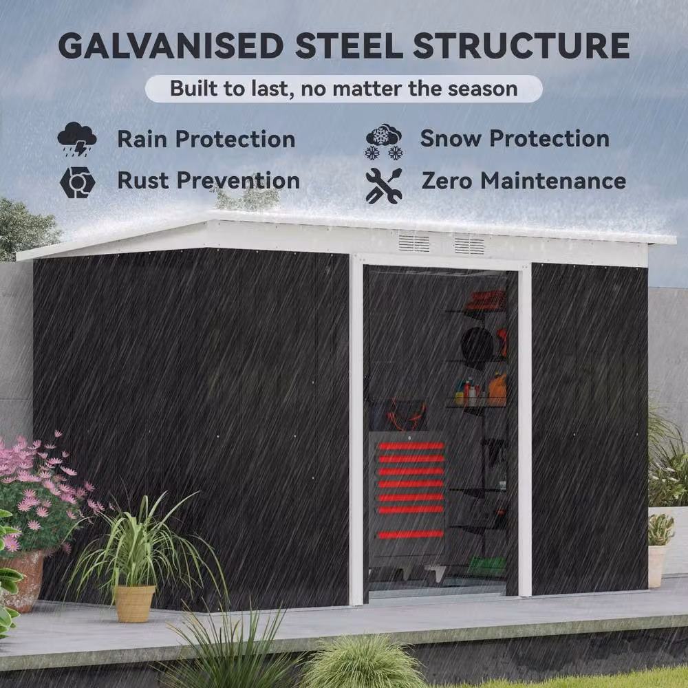 Rolipo Metal Garden Shed with Foundation Kit and Window, Dark Grey, W: 274.3 cm, D: 121.9 cm, H: 188.0 cm – 5