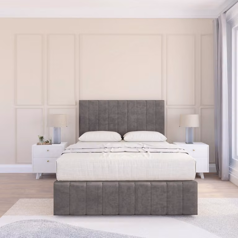 Sloomy California Chesterfield Divan Bed Base in Grey Velvet, W/D/H: 140 x 200 cm