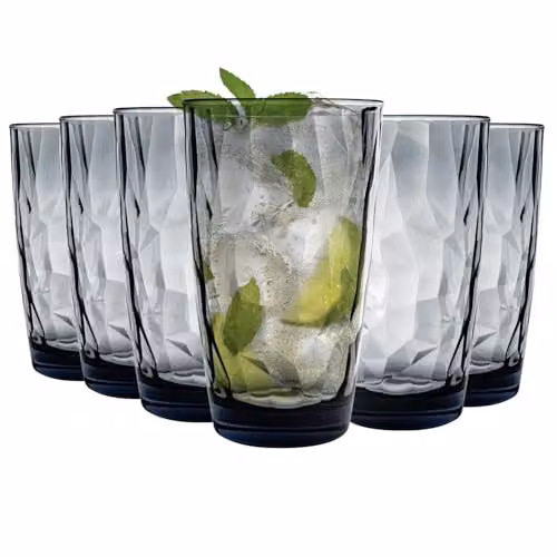 Bormioli Rocco Geometric Blue Glass Tumblers, 470 ml, Pack of 6
