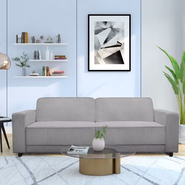 Allie 3 Seater Grey Corduroy Sofa Bed with Spring Core and Sleeping Function