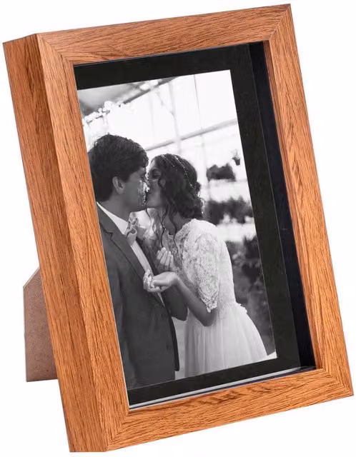 Nicola Spring 3D Box Photo Frame in Dark Wood and Black with 4 x 6 inch Mount