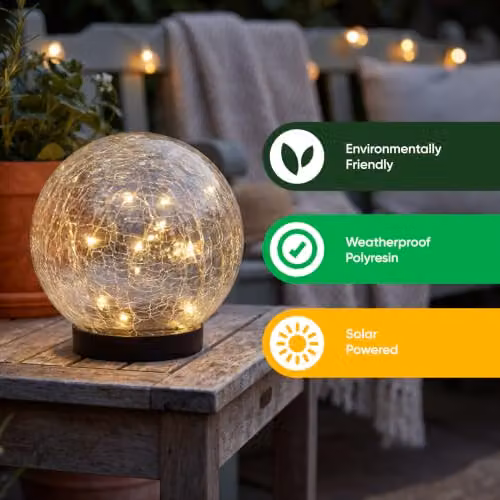 Gardenwize Solar Crackle Glass Ball Outdoor Garden Light, Black, Diameter: 15 cm – 4