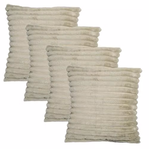 OHS Green Faux Fur Thick Ribbed Cushion Covers, 4 Pack, W/D/H: 45 x 45 x 45 cm