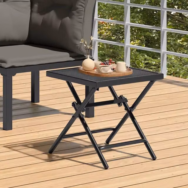 Berkfield Home Folding Garden Table in Anthracite Black Steel Mesh, W/D/H: 38 x 38 x 38 cm