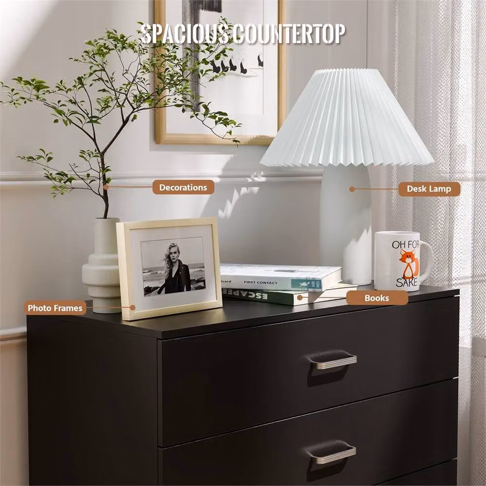 Nordara 4 Drawer Black Chest of Drawers with Metal Handles and Runners, H: 75 cm, W: 72 cm, D: 36 cm – 4