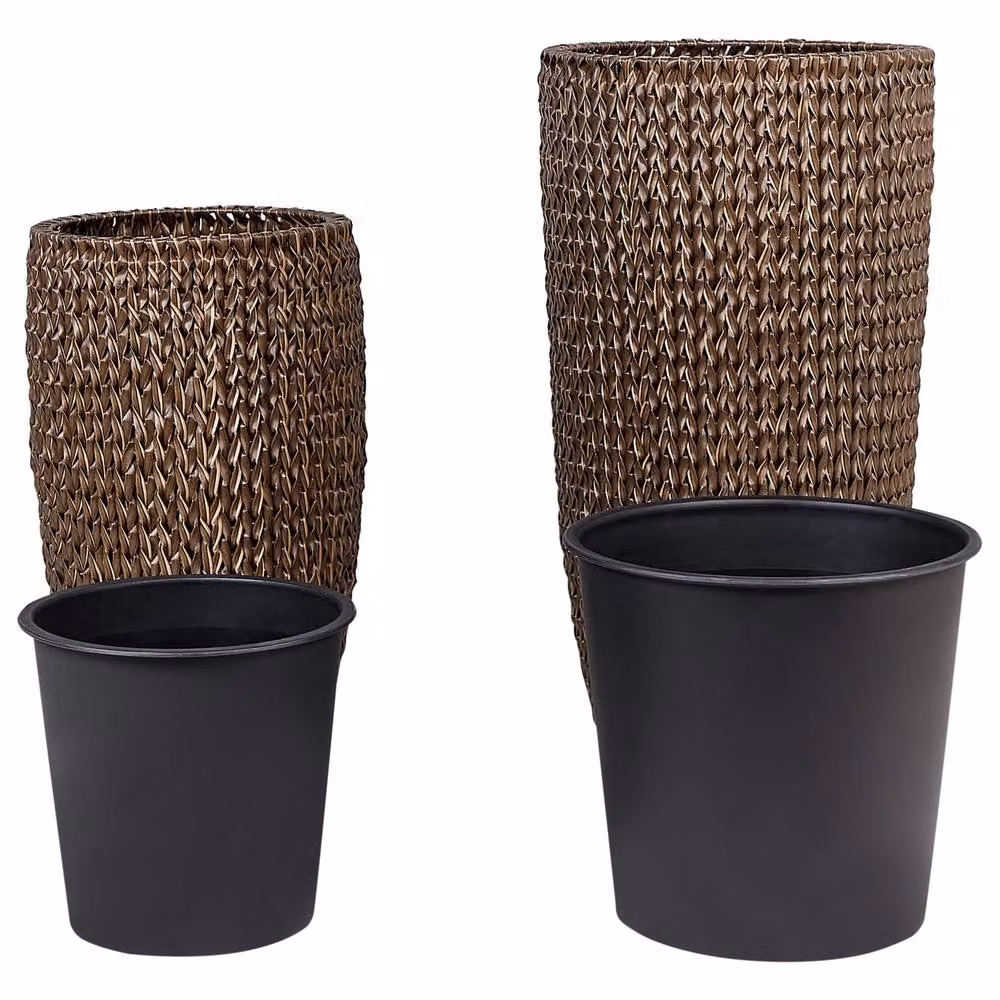 Wyld and Coco Brown PE Rattan Plant Pot Set of 2 with Plastic Inserts – 3