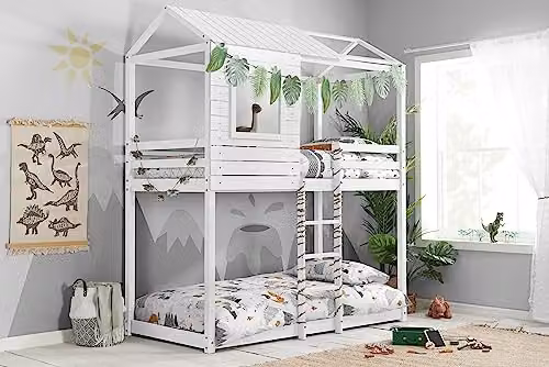 Birlea Adventure Solid Wood Pine Bunk Bed Frame, White, W/D/H: 228 x 90 x 197 cm – 1