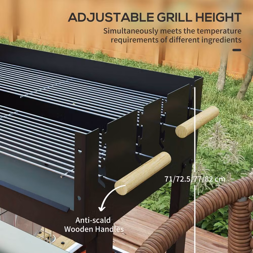 Rolipo Charcoal BBQ Trolley Grill with Side Table and Wheels, Black – 5